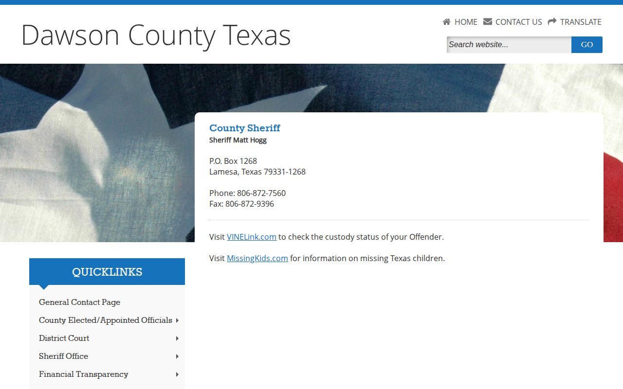 Dawson County Sheriff release record and VINE access page