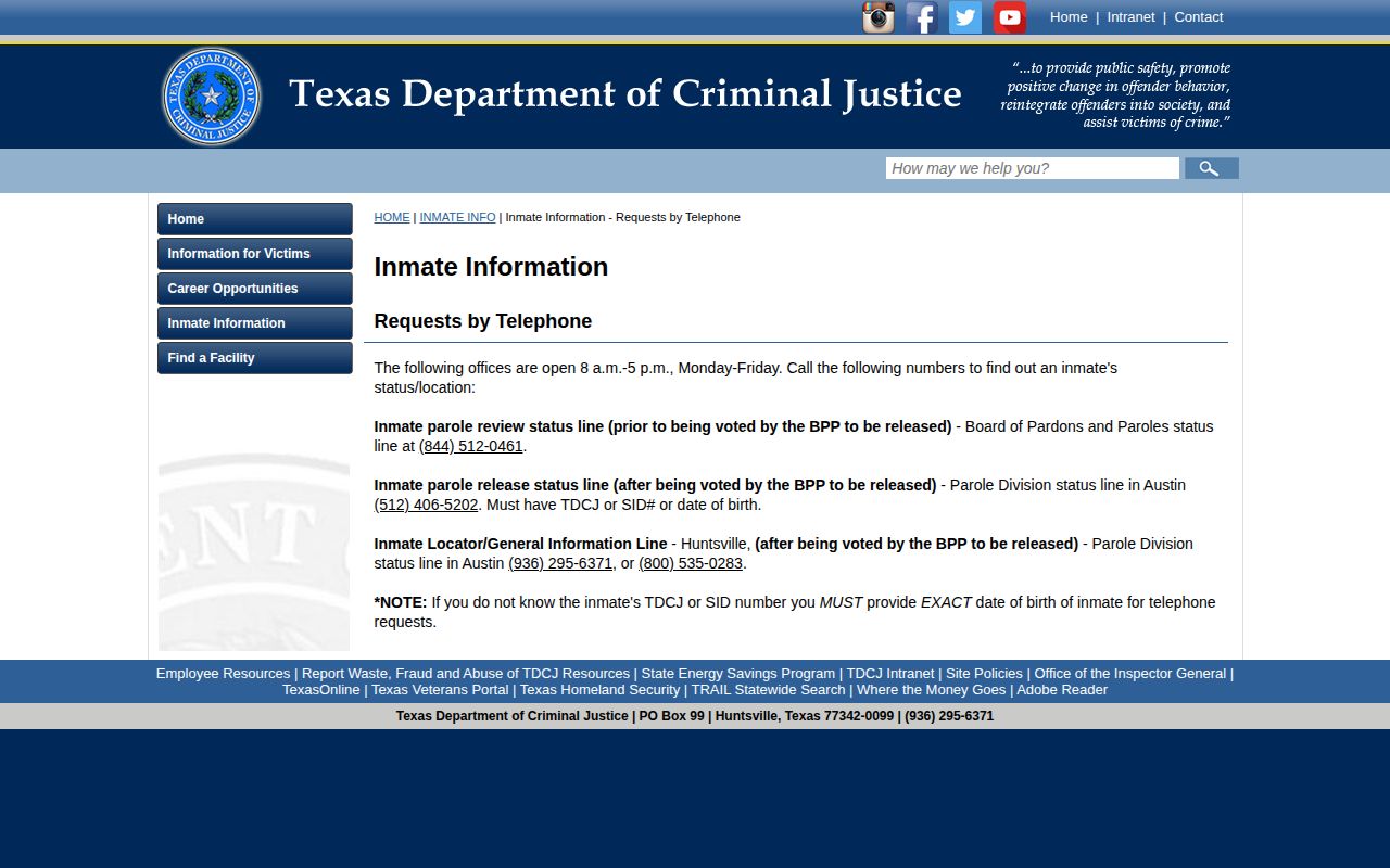 Dawson County parole vote and release processing contact lines