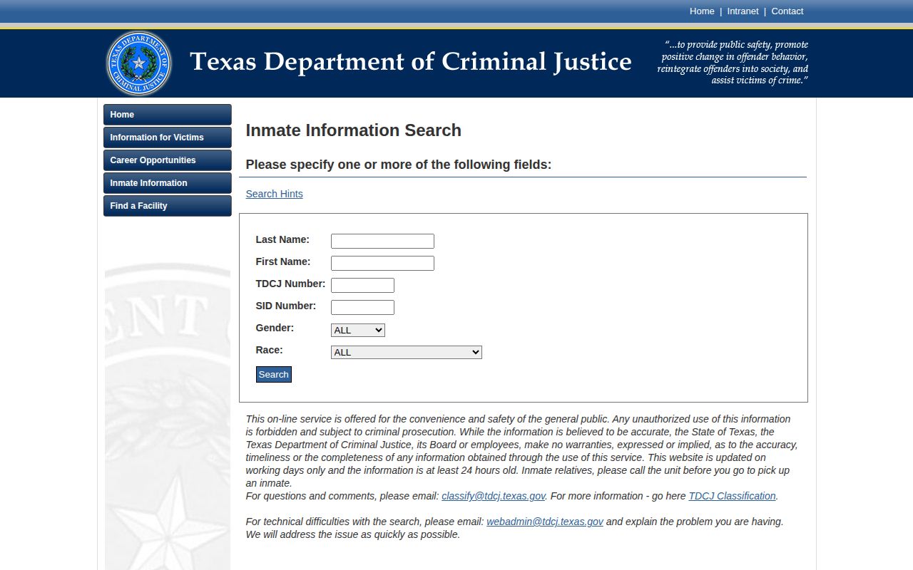 TDCJ offender search for Dawson County state prison release records