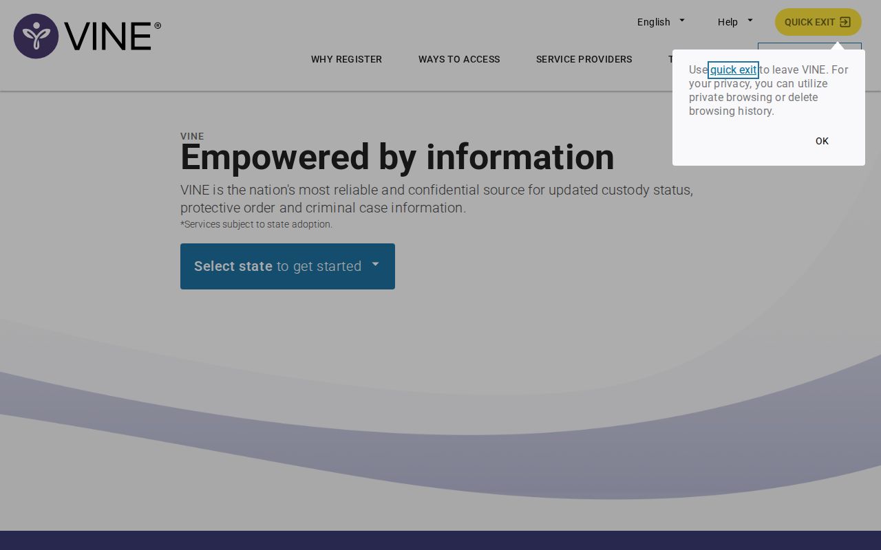 Dawson County VINE inmate check and release notification screen